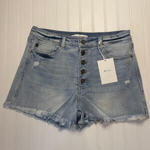 NWT KanCan Distressed Button Fly Light Wash Jean Denim Shorts Size Womens 10